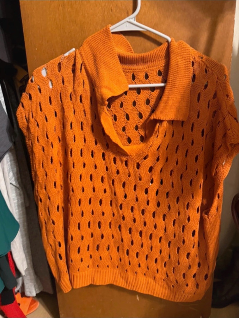 Women's Open-Knit Polo Sweater Vest in Orange